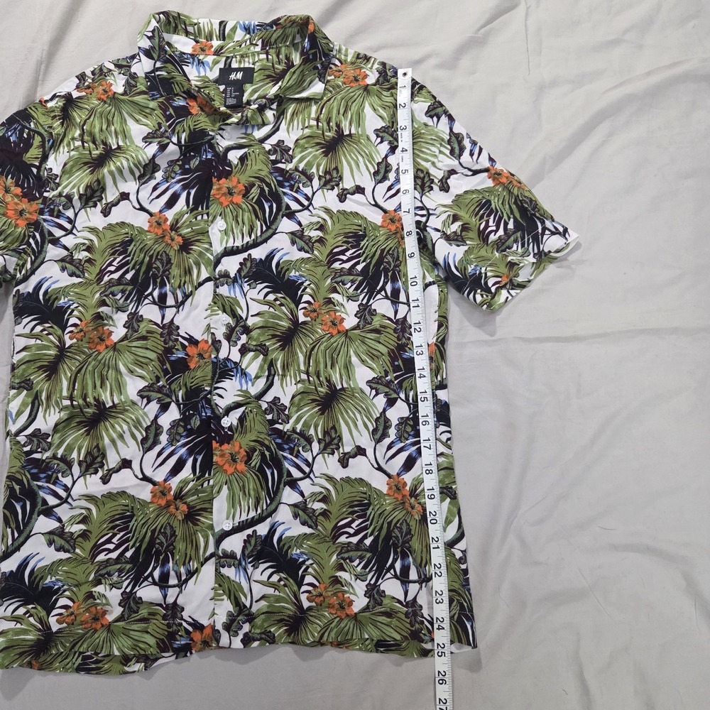 H&M Men's Hawaiian Shirt Palm Tree Print Button Up Short Sleeve Resort Size S - Picture 7 of 11